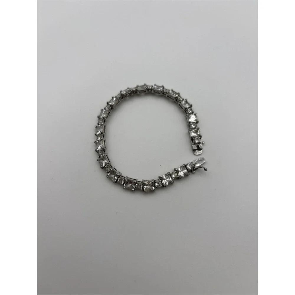 Vintage 925 Sterling Silver Cubic Zirconia Tennis Bracelet Safety Lock 14g